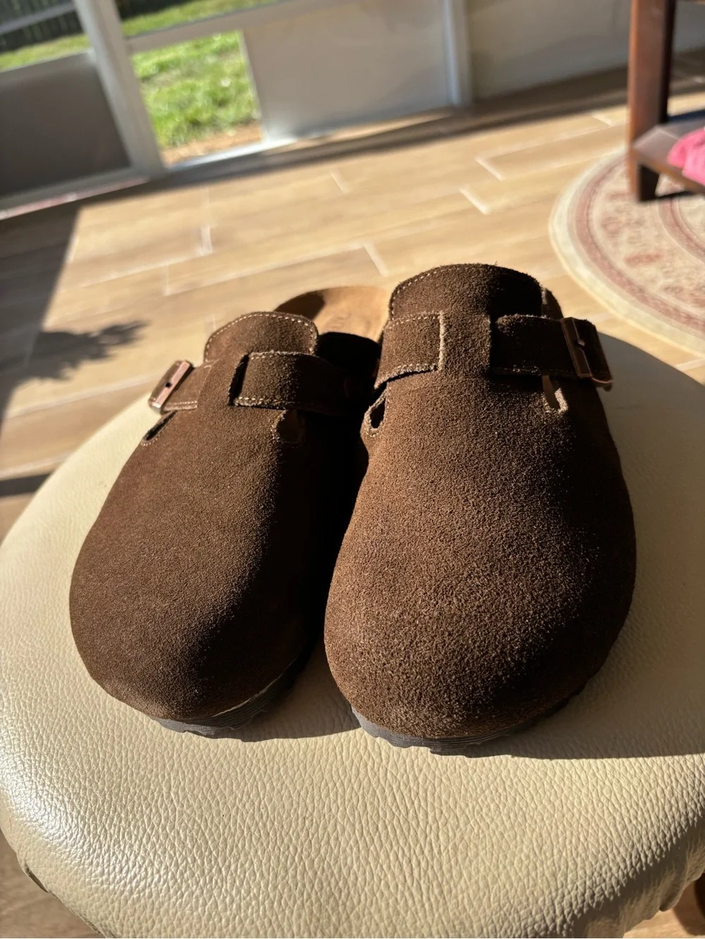 Kids Brown Suede Slip-On Moccasins with Buckle Accent